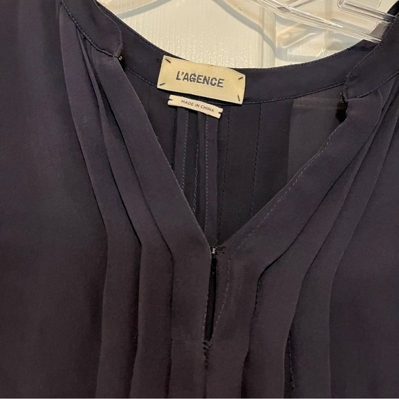 L’Agence Lauren Long Sleeve Pleated Silk Blouse Black Small D1 - Picture 4 of 8